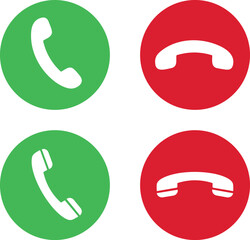 Phone call icon answer, accept and decline call icons with green and red buttons , Contact us telephone sign. yes and no buttons. Incoming call icons
