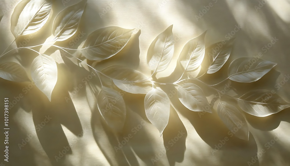 Poster A delicate display of translucent leaves illuminated by soft light, creating gentle shadows on a textured surface.
