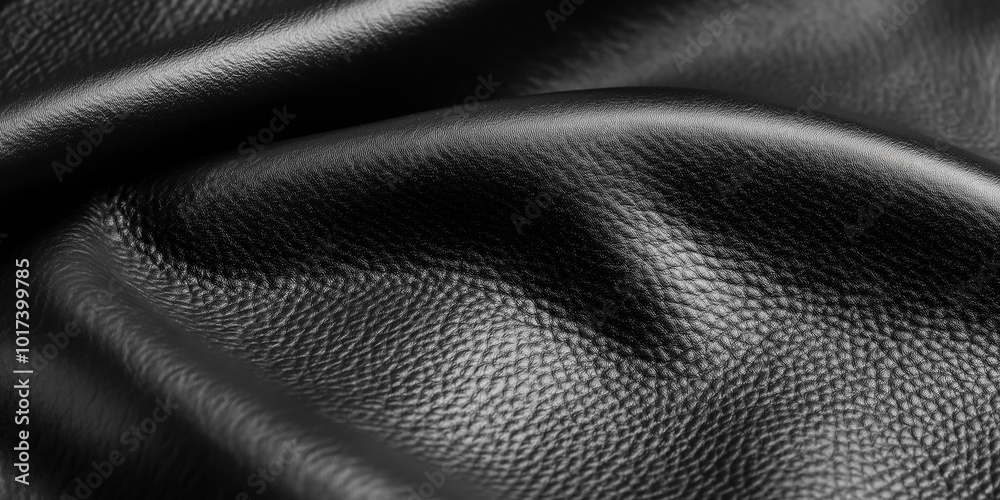 Poster Black leather background showing soft wavy texture with light reflections