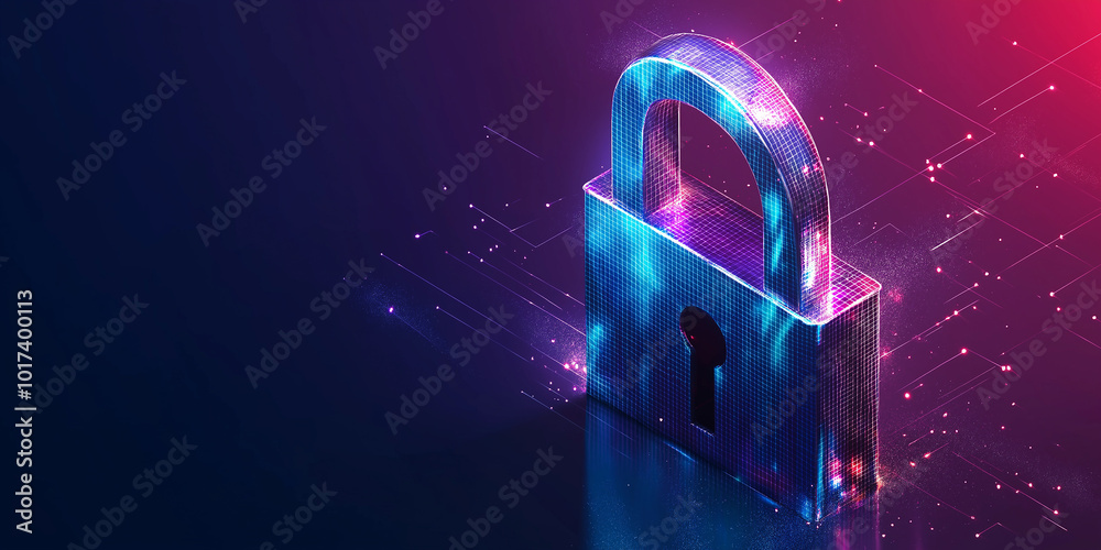 Aufkleber glowing padlock protecting network security in digital world