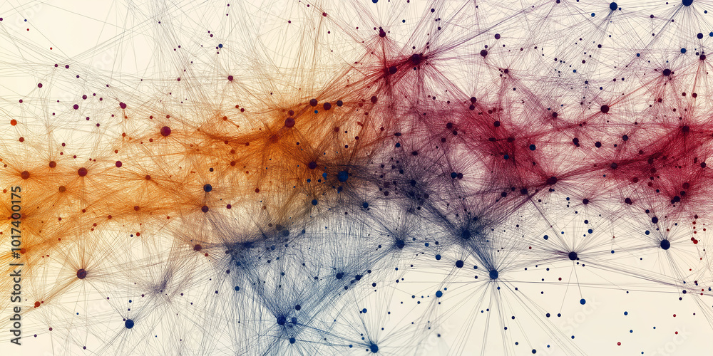 Poster Complex network of connections forming from nodes on white background