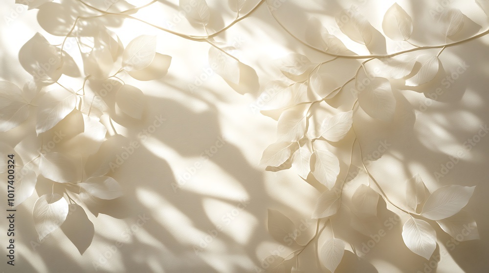 Aufkleber a soft, ethereal background featuring delicate white leaves casting gentle shadows on a light surfac
