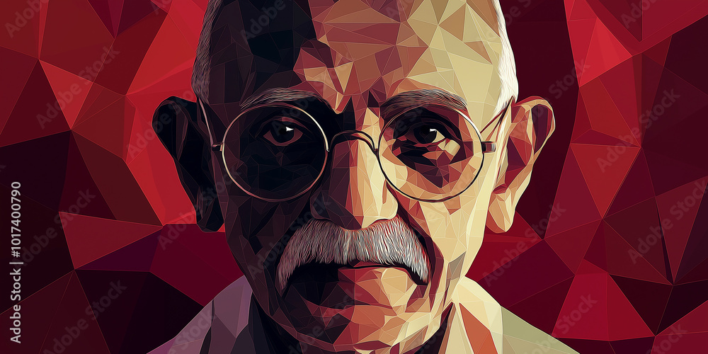 Aufkleber mahatma gandhi looking forward in low poly portrait style
