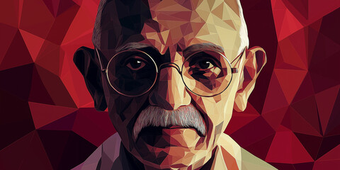 Mahatma gandhi looking forward in low poly portrait style