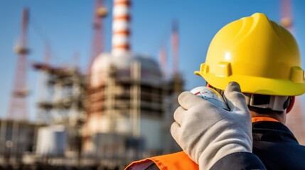 Construction Worker Looking at Industrial Plant