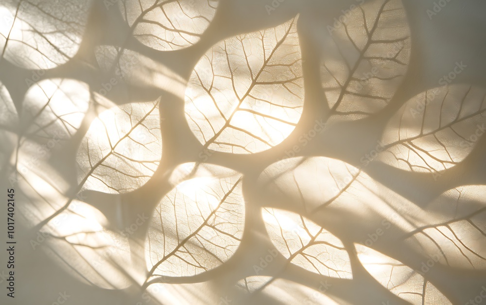 Leinwandbilder delicate leaves cast soft shadows, illuminated by light, creating an ethereal and serene atmosphere.