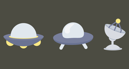 Space Icons with Satellite Dish, Meteor, and UFO Illustration


