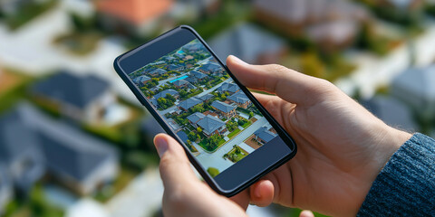 Real estate agent browsing listings of houses using a modern smartphone app
