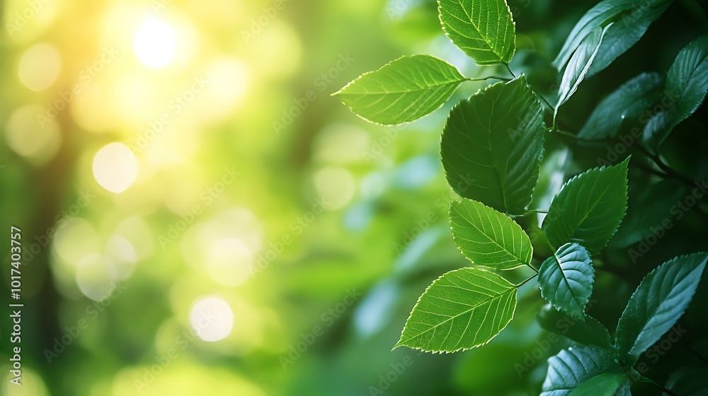 Aufkleber a close-up of vibrant green leaves with sunlight filtering through, creating a serene, refreshing at