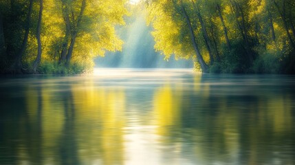 Obraz premium Sunlight Through Trees Reflecting on the River