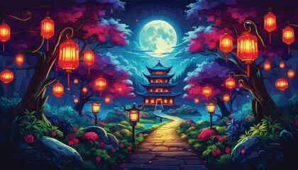 Obraz premium Chinese temple in the garden