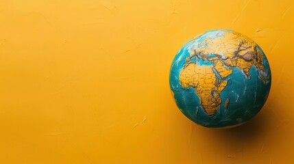 a blue and yellow globe on a yellow wall
