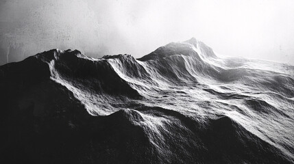 black and white abstract mountain landscape with grunge texture