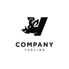 Letter V Boar Logo Icon Vector