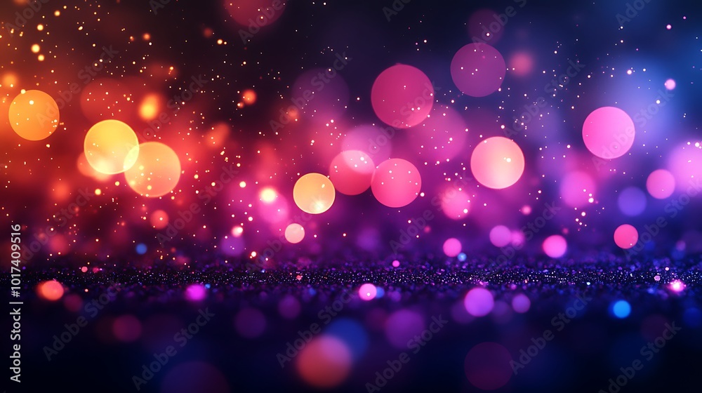Poster a vibrant display of colorful bokeh lights against a dark background, creating a festive and dreamy 