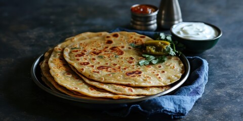a plate of flat bread with a side of yorami