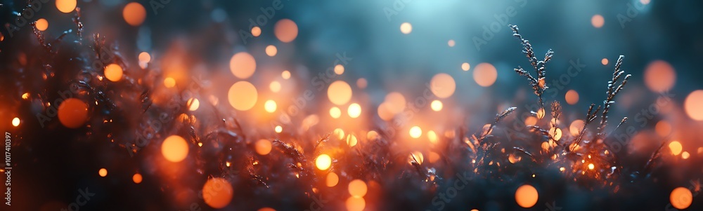 Poster a captivating display of glowing orbs in a soft blue and orange blend, creating a mesmerizing, dream