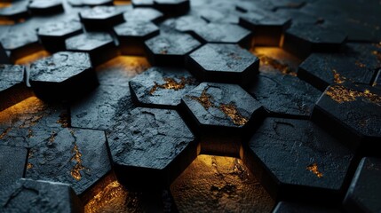a close up of a bunch of black hexagonal objects