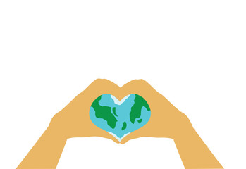 Hand forming heart with a globe. Editable Clip Art.