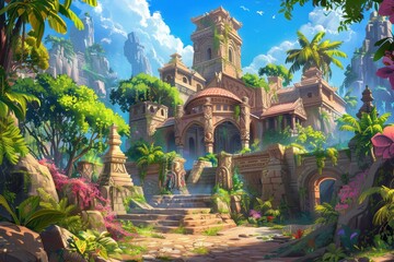 Obraz premium Ancient Stone Temple in Lush Tropical Jungle