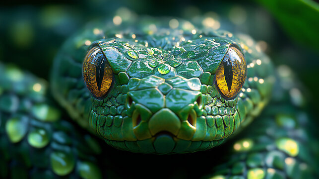 close up of a green snake