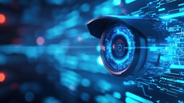 cctv security camera system with motion detection and face recognition surveillance technology concept