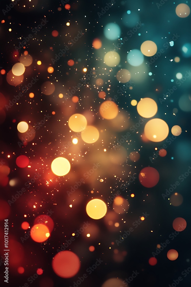 Poster A vibrant blend of colorful bokeh lights shimmering against a dark background, creating a festive and dynamic visual effect.