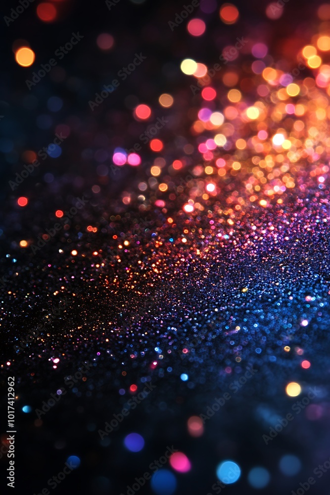 Aufkleber a vibrant, sparkling close-up of glitter particles in various colors against a dark background, crea