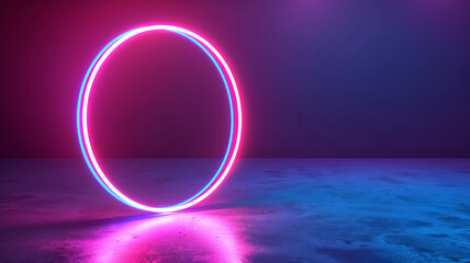 vibrant neon hoop glows in ultraviolet hues, casting colorful reflections on sleek surface. 80s inspired design evokes sense of nostalgia and energy