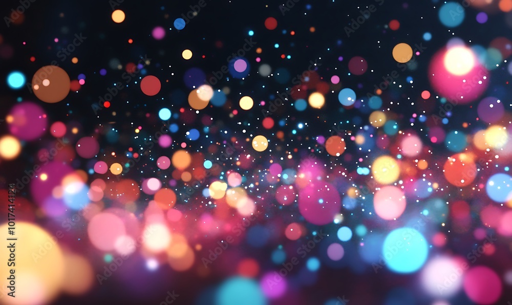 Poster A vibrant display of colorful bokeh lights against a dark background, creating a mesmerizing and dreamy effect.