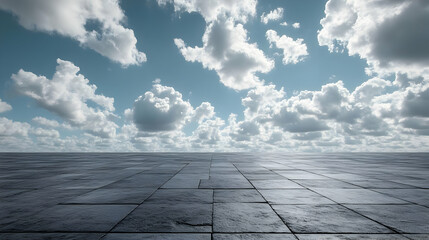 Stone Floor With Blue Sky And Fluffy Clouds Background Illustration