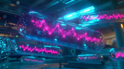 Obraz premium Futuristic Lab with Floating Capsules and Neon Effects