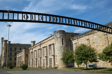 Entrance sign and Old Joliet Prison in Joliet, Illinois