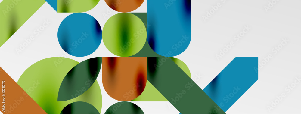 Poster mosaic geometric elements. colorful circles, round geometric shapes and lines with shadow 3d effects