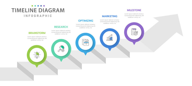 Infographic template for business concept. 5 Steps Modern Timeline diagram with arrow and topic, presentation vector infographic timeline design layout.