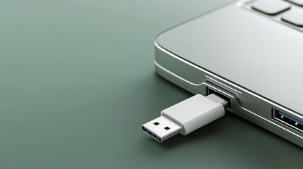 Connecting a usb flash drive to a laptop on a table