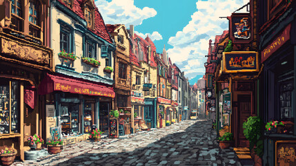 Naklejka premium Market Streets pixel art