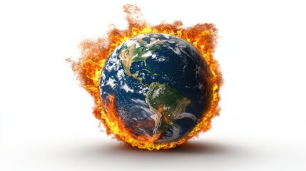 Burning Fiery Planet Earth in Cosmic Space Apocalypse Environmental Crisis Concept
