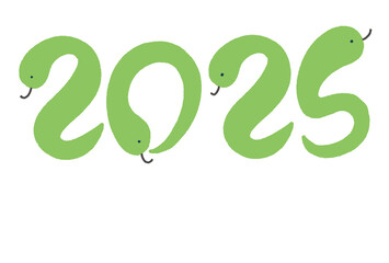 2025 西暦の数字のポーズをとる蛇　年賀状イラスト