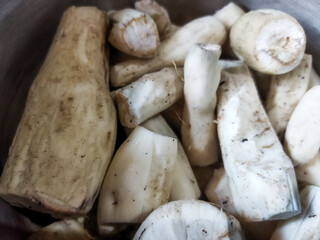 raw cassava ready to be cooked