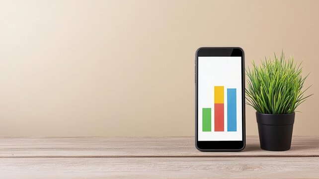 Quarterly earnings report displayed on a mobile device, showing key financial data with easytoread graphs and percentages