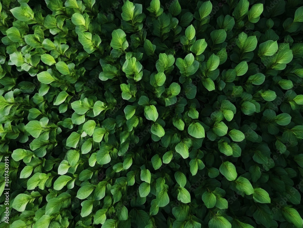 Poster aerial view of symmetrical green leaf pattern with textured detail and bright diffused lighting
