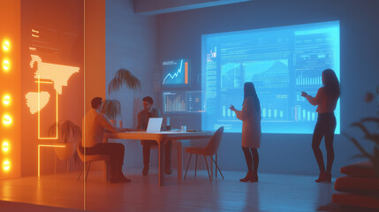A futuristic business startup meeting in a minimalist
