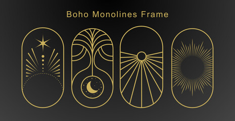 Abstract boho monoline frame collection with celestial elements for modern designs   © denscreative