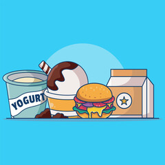 Yogurt And Ice Cream Illustration uses a modern style vector look in its design.