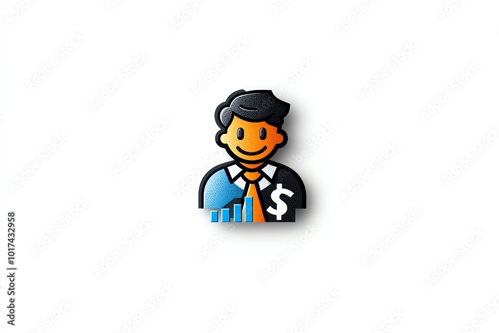 Poster simple minimalist icon of a person with a dollar sign and a chart, symbolizing the focus on individu