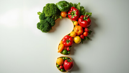 Question mark made by vegetables and fruits healthy food concepts