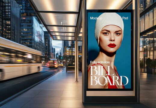 Bus Stop Billboard Mockup with Generative AI