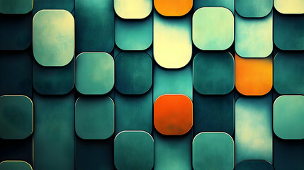Abstract 3D Background of Green and Orange Squares with a Textured Surface