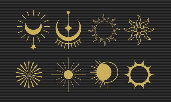 Mystical sun and moon line art collection for celestial decorative designs

